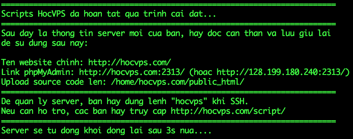 Cai dat xong HocVPS Script