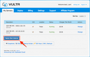 Trang quan ly VPS Vultr