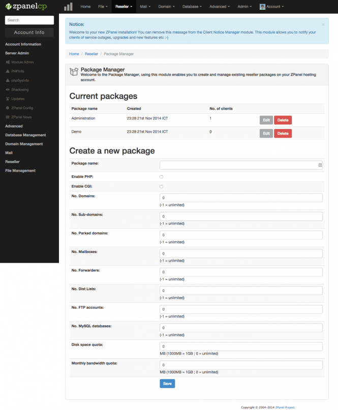 ZPanel Package Manager