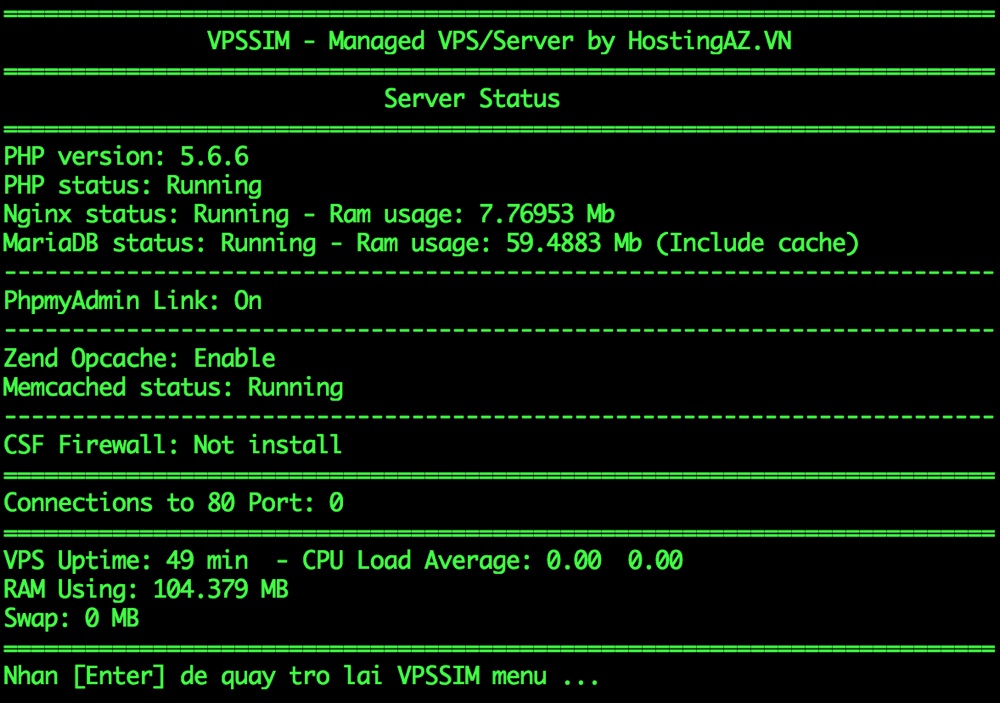 VPSSIM Server Status