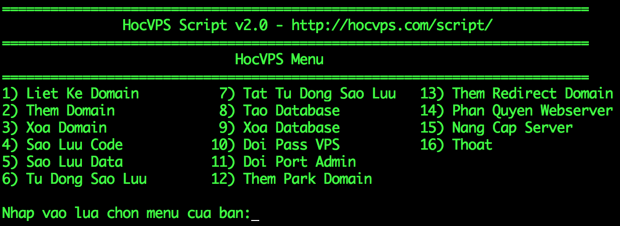 Dùng VPS làm Hosting, Cài đặt Webserver đơn giản với HocVPS Script